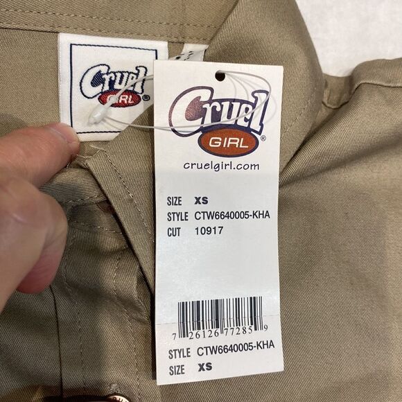 NEW Cruel Girl Button Down Shirt Stock Show U Khaki Tan Girls Size XS - Picture 3 of 9